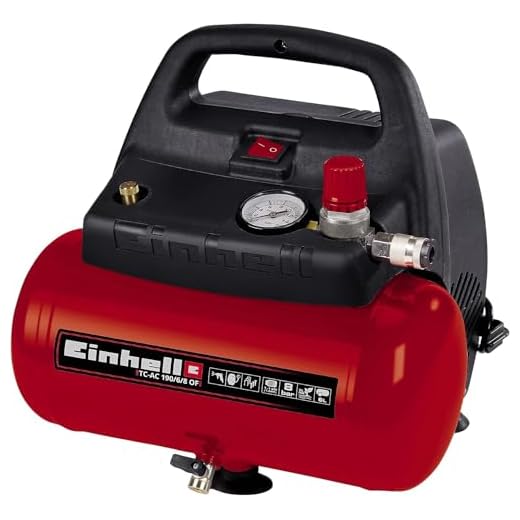 Einhell TH-AC 190/6 OF - Compresor de aire, 8 bar, depósito 6 l, aspiración 185 l /min, 1100 W, 230 V, color rojo y negro