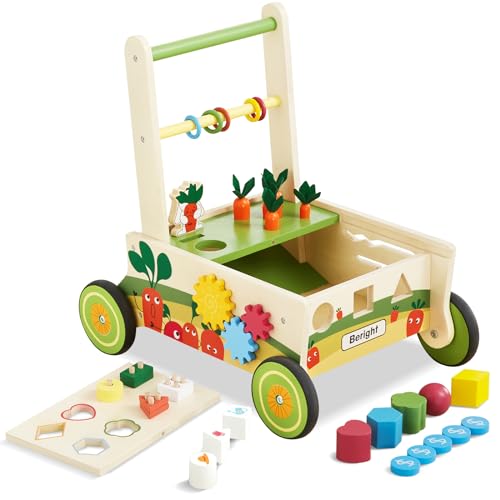 Image of Beright Wooden Baby Walker Push and Pull Learning Activity Walker Kids’ Activity Toy Multiple Activities Center Develops Motor Skills & Stimulates Creativity(Green)