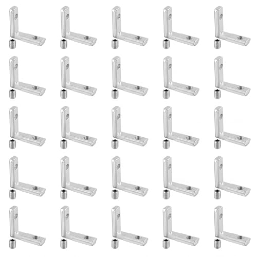 25 unidades de ranura en T, ángulo interior, 20 x 20, perfil de aluminio 20 x 20, conector angular, perfil de aluminio M5 2020, ángulo de esquina de 90°, ángulo de aluminio, conector de perfil de