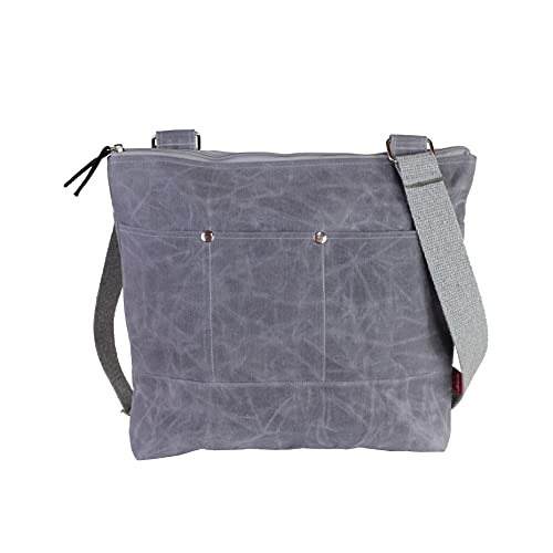Light Gray Waxed Crossbody Tote Bag Casual Bag Handmade Gift Shoulder Tote Bag Top Zipper Closure Minimalist Bag Unisex Bag Wax Cotton Weekend Bag
