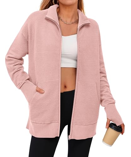 Image of PRETTYGARDEN Womens Long Sleeve Zip Up Ribbed Cardigan Sweaters