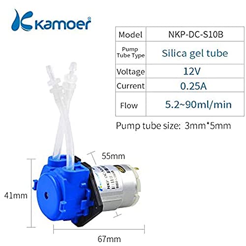 Image of Low flow peristaltic pump 12V dc Kamoer NKP DIY liquid small dosing pump for aquarium lab analytical 3mm ID x 5mm OD Blue