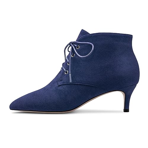 HDEUOLM Womens Mid Low Heel Pointed Toe Ankle Boots Short Bootie Lace-up Zipper Casual Dress Winter 2.0 Inches Shoes2