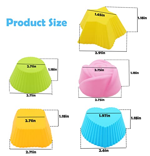 Hendiy Silicone Cupcake Liners Reusable Baking Cups 30 Pcs Multi Shapes Molds Non-Stick Easy Clean Pastry Muffin, Silicone Baking Cups Food Grade Silicone #TOP5