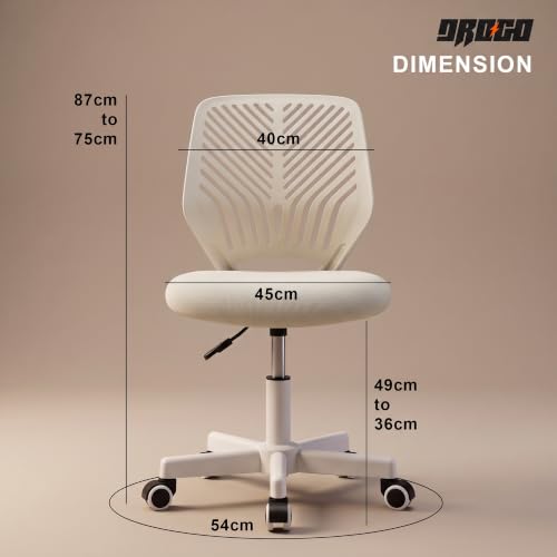 Image of DROGO Nova Ergonomic Office Chair, Armless Mesh Desk Chair with Breathable Backrest & Height Adjustable Seat, Soft Cushioned Computer Chair for Home, Study & Bedroom, 1 Year Warranty (Beige)