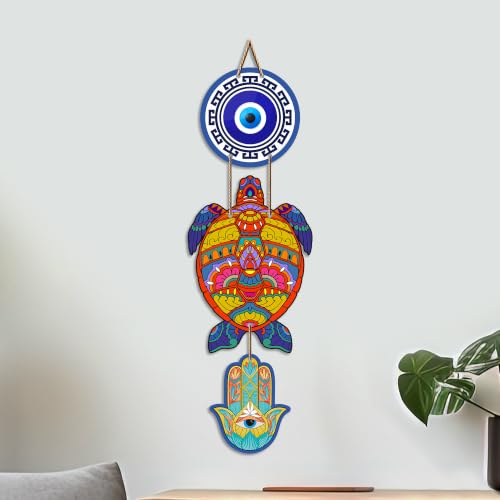 Image of Artvibes Sea Turtle Evil Eye Wall Art for Home Entrance | Protective Nazar Battu MDF Hanging Decor | Vastu Decorative Accent for Living Room | Office | Bedroom & Balcony | Housewarming Gift (WH 8540N)