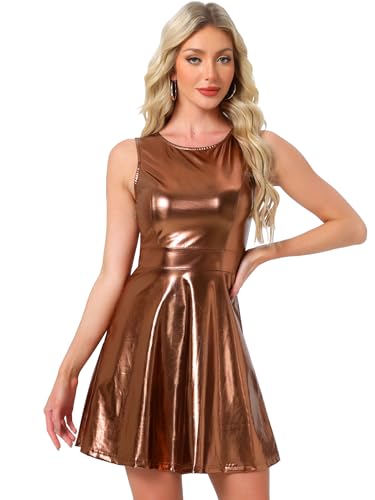 Image of Allegra K Women's Metallic Sleeveless High Waist Club Party Disco Holographic Dress