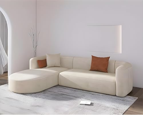 Image of Modern Classic L Shape Sectional Sofa Set, Chesterfield Style 4 Seater Sofa Set with Pillows for Living Room, Bedroom and Office, Office, and Hallway Colour (L-Shape RHS Beige)