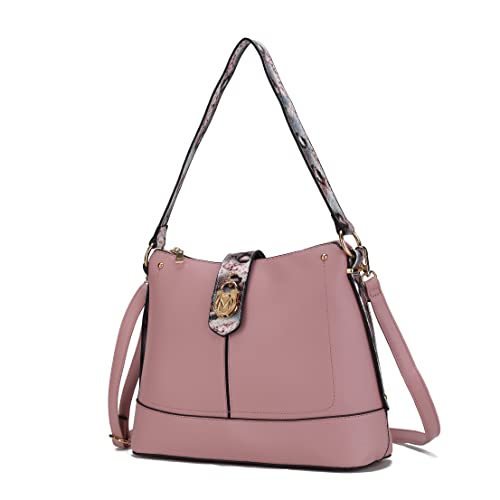 Image of MKF Collection Shoulder Bag for Women, Vegan Leather and Faux Snake Trim, Fashion Hobo Handbag Messenger Purse