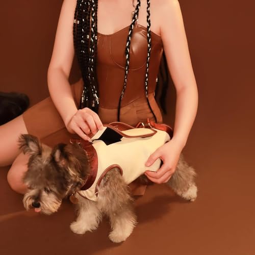 Wakytu Hundegeschirr,Tragehilfe Hund Treppe Tragegeschirr,Hundetasche für kleine Hunde verstellbare gepolsterte atmungsaktive Riemen Bequem und Modisch (S,Beige)
