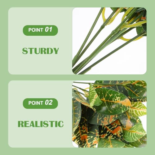 Image of balacoo 4 pcs Artificial Croton Plant Stems 12.59in Faux Tropical Plants Lifelike Greenery for Home Office Wedding Party Indoor and Outdoor Decor