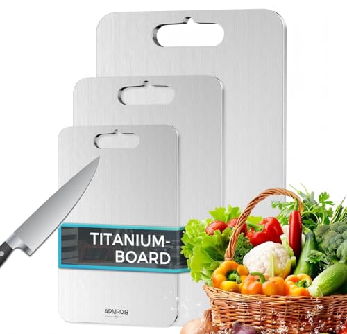 APMRQIB Titanium Cutting Board Set of 3,100% Pure Titanium Cutting Boards for Kitchen, Double Sided Non Toxic Cutting Board, Ideal Charcuterie & Chopping for Meat, Hygiene Durable Dishwasher(S+M+L)
