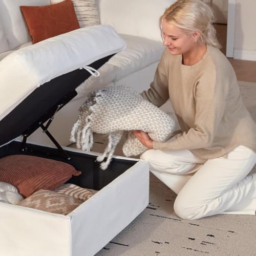 Image of Modular Cloud Sofa, 113.8 inch Cloud Sectional Couches with Deep Seat, 3-Seat Couch for Living Room, Modern Comfy Couch with Washable Cover, Wide Armrest (White)