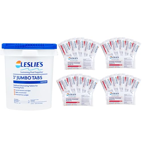 Image of Leslie's Chlorine and Shock Bundle for Sanitizing Swimming Pools - Includes 35 Pound Bucket of 3 Inch Stabilized Chlorine Tablets and 24 x 1 Pound Bags of 73% Cal-Hypo Pool Shock LESLTabs35 Shock24