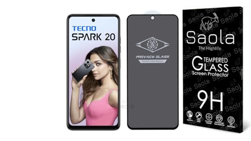Image of Saola Ultra Privacy Tempered Glass For Tecno Spark 20 (PACK OF 1) with Free Installation Kit. Full screen Coverage. Free Replacement If Received Damaged - 6.6 inch