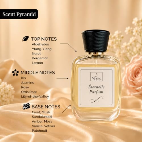Image of 3Notes Eternelle Perfume for Women 100ml | Long Lasting Eau de Parfum | Elegant Floral Woody Musk with Rose, Jasmine & Sandalwood | Premium French Perfume Gift for Her