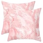 Tivleed Pink Cushion Covers, Pink Cushions, Throw Pillow Cases 45x45cm (18x18 Inch) Set of 2, Decorative Vintage Feather Cushion Covers for Sofa Bed Living Room (Cotton-Feather, 2)