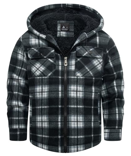 Image of V VALANCH Boys Flannel Jacket Hooded Fleece Lined Zip-up Hoodies Plaid Coat for Kids