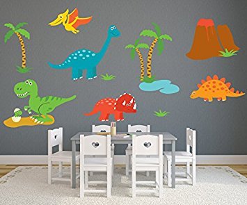 Dinosaur Theme Wall Decal - Nursery Wall Decals - Baby Room Wall Decor - Dinosaur Stickers - Pinkie Penguin (100w X 60h)