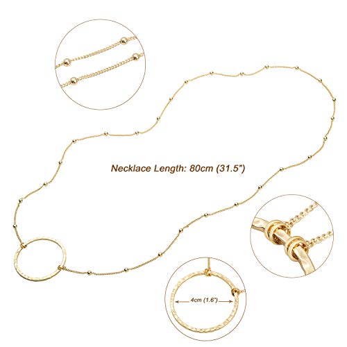 SOFYBJA 18K Gold Plated Circle Pendant Necklace Long Satellite Beaded Chain Jewelry for Women Dainty Hammered Karma Open Circle Charm Geometric Necklace3
