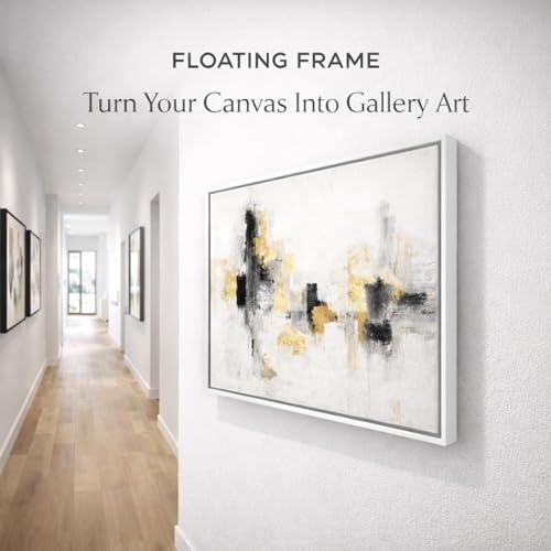 Image of Premium Canvas Floating Frame - 1.25 inch Gallery Depth Floater Frame with Faux Wood Grain PS Finish, Handcrafted in USA for Wall Art (White 8x10)