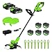 Akku Rasentrimmer mit 2 × 2,0Ah Akkus,2-in-1 Elektro Rasentrimmer mit 5Fadenspulen&8 Kunststoffmesser,Schnittbreite 30cm Trimmer Gartenkantenfräser für Garten, Hof