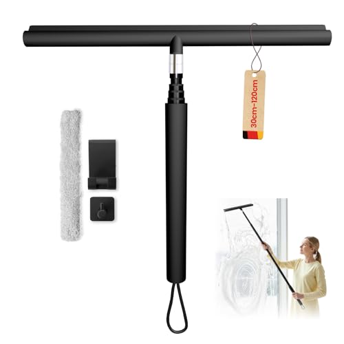 LORESJOY Tergivetro per Doccia, Retrattile 30-120cm Tergicristallo Doccia Silicone, Lavavetri Doccia, Pulisci Vetro Doccia, Tiracqua Vetro per Doccia Finestre Bagno Specchi(Nero)