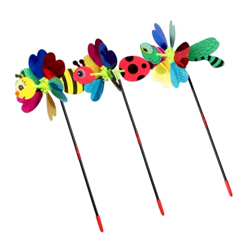 Gogogmee 3 Stück Bunte Kleine Windmühlen Windrad Deko für Garten Outdoor Kreative Windräder mit Verschiedenen Mustern Leicht und Langlebig für Party und Freizeit