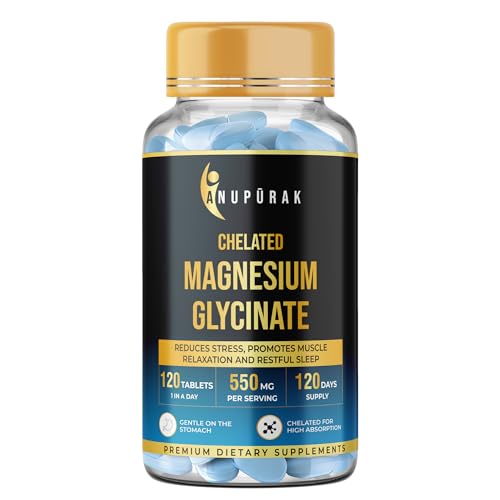 Image of Magnesium Glycinate Tablets 550mg - 100% Pure Chelated Form . No Magnesium Oxide | Supports Sleep, Relaxation & Muscle Function | Non-Laxative . Gentle Daily Formula | 120 Veg Tablets (120 Days)