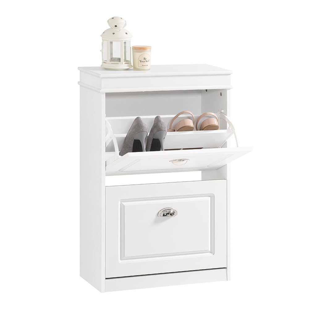 Sponsored Ad – SoBuy Shoe Storage Cabinet with 2 Flip Drawers, Hallway Storage Unit, Slim Shoe Rack for Hallway, Entryway, Corridor, Small Spaces, MDF Wooden Cupboard, White 54x24x82cm FSR78-W