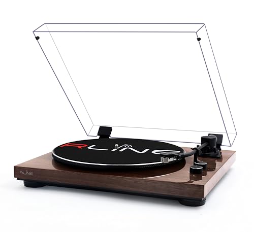 Rline - Giradischi Vinili Bluetooth Noce Lucido, Lettore Vinili 33 E 45 Giri, Piatto 12" Con Bordo Cromato, Piedini Antivibrazione, Cartuccia Magnetica AT3600, Pre-Amplificatore Attivabile - 2