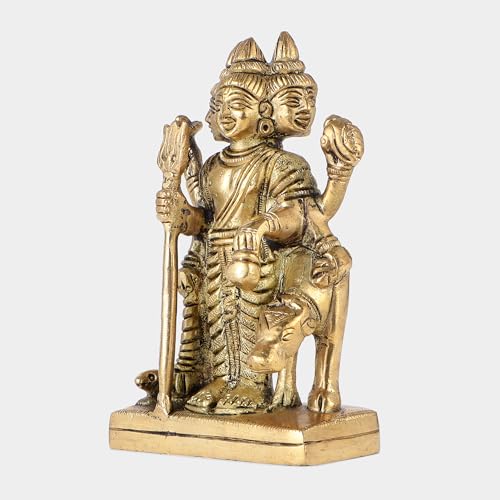 Estatua de Dattatreya con vaca auspiciosa en latón 4.5 pulg miniatura 3