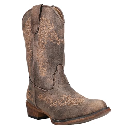 ROPER Kids Girls Riley Scroll Snip Toe Casual Boots Mid Calf - Brown2