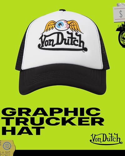 Image of Von Dutch Monogram Trucker Cap - Retro Snapback Cap for Men and Women - Adjustable Snap Fit Panel, Mesh Rear, Curved Bill