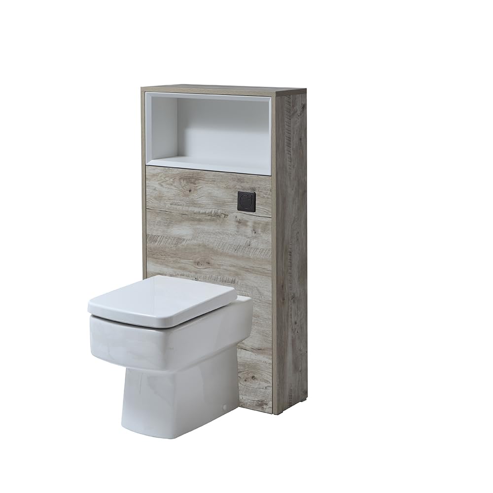 Milano Light Oak Unit / Black Flush Bexley 600Mm Light Oak Bathroom Wc Unit Shelf Back To Wall Toilet