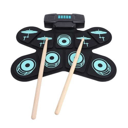 Electronic Drum Set, 9 Pads Electronic Drum Set with Sticks Pedals Headphone Jack, Portable Roll Up Drum Pad for Kids