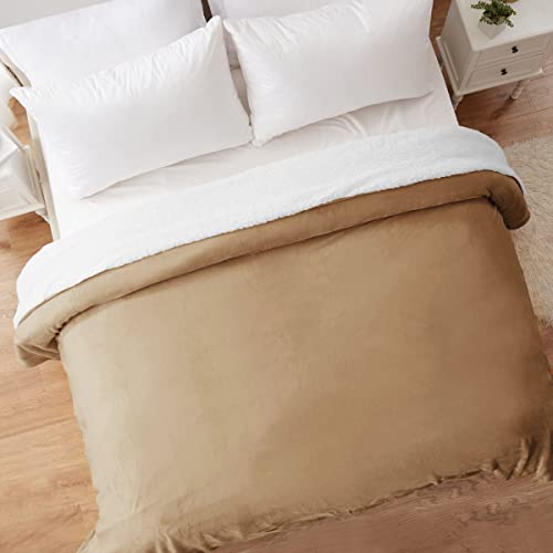 Kawahome Sherpa Fleece Blanket Queen Size Winter Heavy Thick Bed Extra Warm Super Soft 500Gsm Warmest Blankets For Couch, 90" X 90" Camel #TOP3