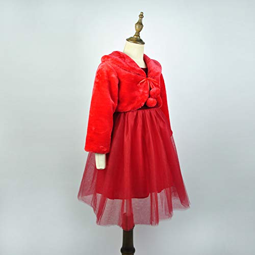 Abbyabbie.Li Flower Girl Dress Coat,Girl Cozy Faux Fur Bolero Shrug Accessories Princess Cape (XL(10-12Years), Red) - Thumbnail 6