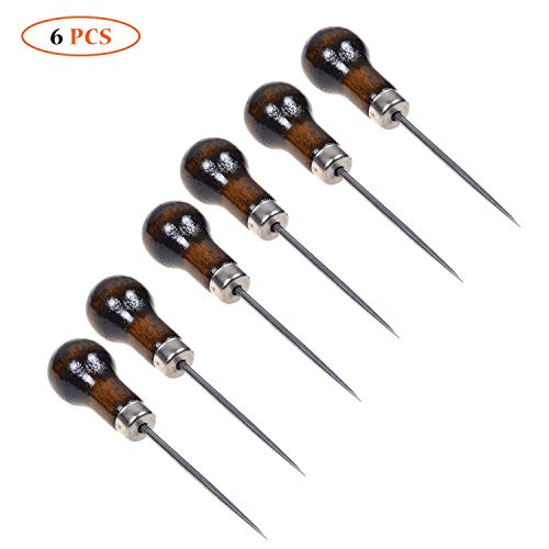 Pack of 6 Gourd Shape Wooden Handle Scratch Awl Tool Pin Punching for Leather Pouch Hole DIY Handmade(Gourd Awl)