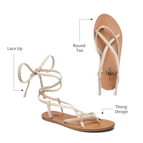 Image of Trary Sandals Women, Lace Up Sandals for Women, Sandals for Women Dressy Summer, Open Toe Gladiator Sandals, Flat Sandals for Women Dressy, Beach Sandals for Women, Summer Sandals for Women 2023