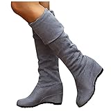LLDG Damen Overknee-Stiefel mit Keilabsatz Elegante Stretch Winterstiefel Herbst Winter Warme Kniehohe Stiefel mode übers Knie Stiefel Lässige Langschaft Stiefel Classic Hoch Schlupfstiefel