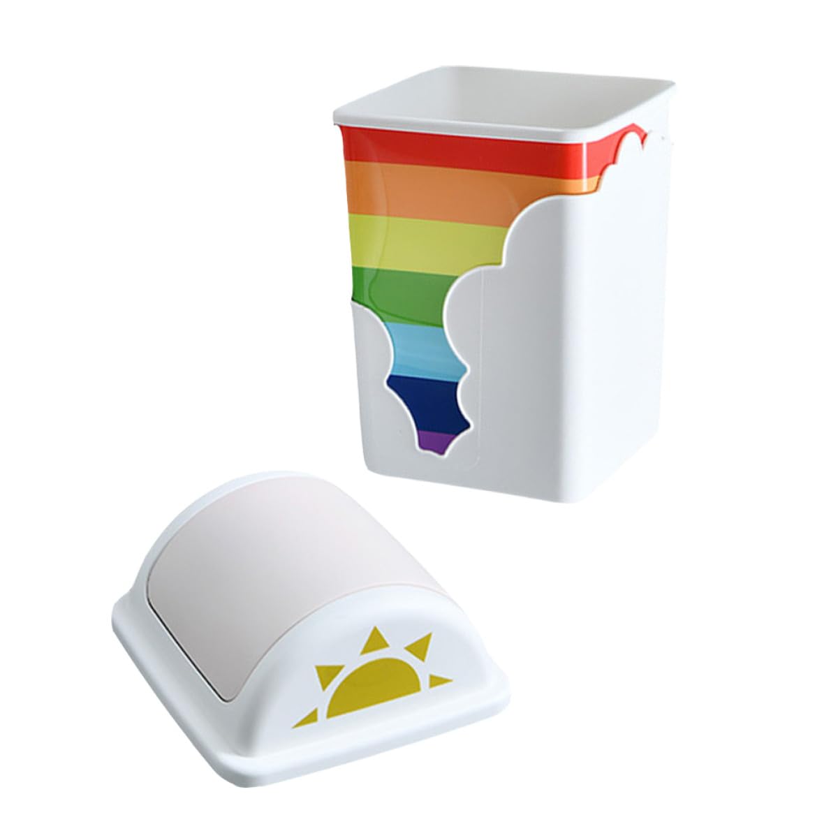 Holibanna Pattumiera Arcobaleno in Plastica Coperchio, Contenitore per Rifiuti Domestici Ecologico e Lavabile, Cestino per Carta da Ufficio e Cameretta