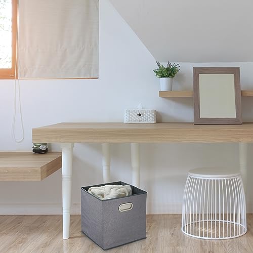 Relaxdays Aufbewahrungsbox, 2er Set, Faltbare Regalboxen, Grifflöcher, HxBxT: 32 x 33 x 33 cm, Faltboxen, Leinen, grau