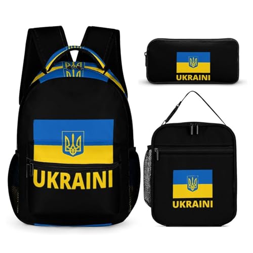 Ukrainian Flag Cute Backpacks Set Lightweight Lunch Bag Aesthetic Pencil Cases for Travel Work