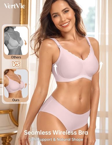 Image of Vertvie Seamless Nursing Bras for Breastfeeding Jelly Support | No Underwire, Maternity Sleep Bralettes, Pregnancy Wireless Bra for Women, Full Coverage, V-Neck, Comfortable, Breathable