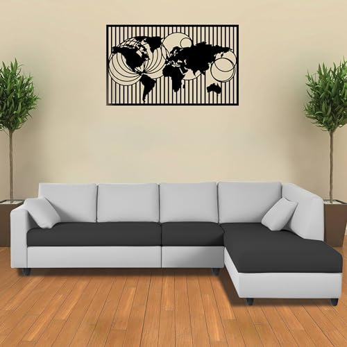 Image of Florian RHS 6 Seater L Shape Sofa Set for Living Room (Black Grey Fabric) Premium Fabric Sofa
