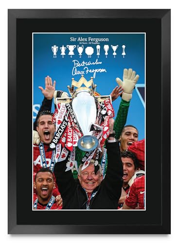 Cuadro de Sir Alex Ferguson enmarcado A3 para decorar despachos y salones de aficionados