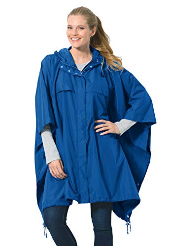 Woman Within Women's Plus Size Packable Rain Cape, Deep Cobalt
