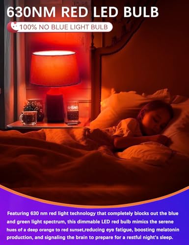 Image of LED Red Sleep Light Bulb Dimmable, 100% Blue Light Blocking Bulb