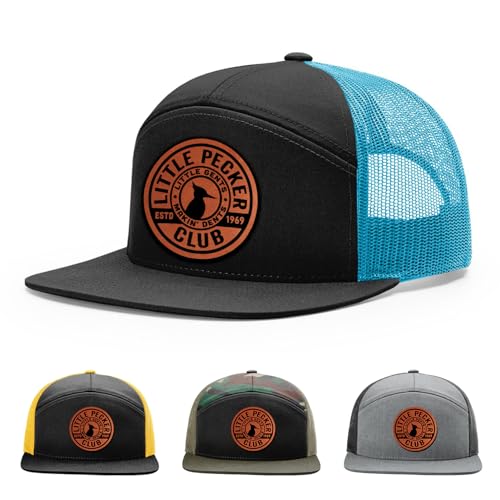 Little Pecker Club Hat 168 Style Trucker Leather Patch Hat for Men & Women 7 Panel Baseball Cap with Snapback Enclosure